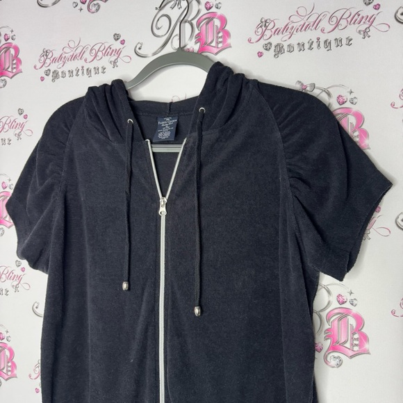 Faded glory dress tshirt coverup terry cloth towel zip up black silver beach - Picture 2 of 5